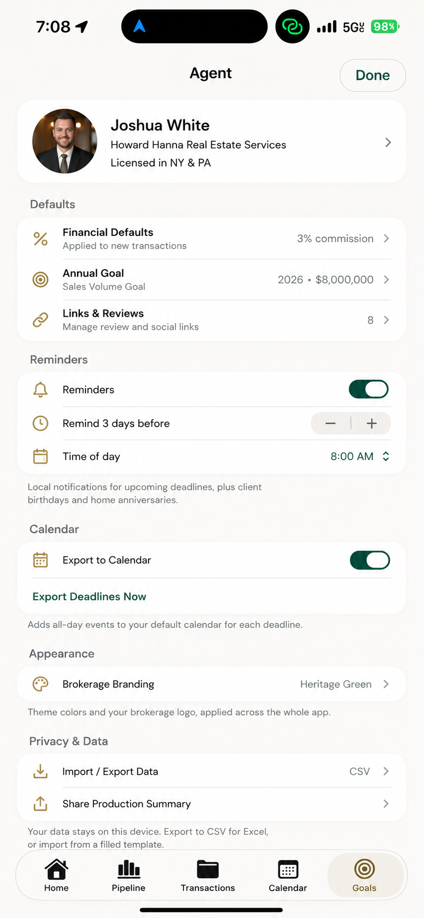 DealTrackr agent preferences